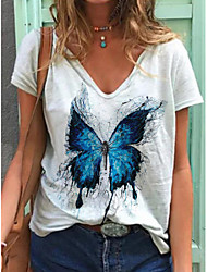 cheap -Women&#039;s T shirt Butterfly Printing Animal Print V Neck Tops White / 3D Print