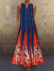 cheap -Women&#039;s Tunic Maxi long Dress Green Blue White Black Red Sleeveless Tribal Print Summer V Neck Hot Casual 2022 S M L XL XXL 3XL 4XL 5XL / Plus Size / Plus Size