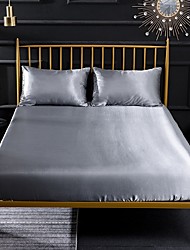 cheap -Silk Satin Fitted Sheet Bedding Fitted Sheet King/Queen/Double/Twin Size Deep Pocket Hotel Home Bedroom Wrinkle Fade Stain Resistant Soft