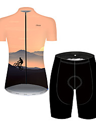 cheap -21Grams® Women&#039;s Short Sleeve Cycling Jersey with Shorts Mountain Bike MTB Road Bike Cycling Black Yellow Gradient 3D Bike Clothing Suit Polyester 3D Pad Breathable Ultraviolet Resistant Quick Dry