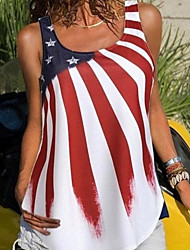 cheap -Women&#039;s Independence Day Blouse Tank Top USA American Flag Stars and Stripes Round Neck Tops White
