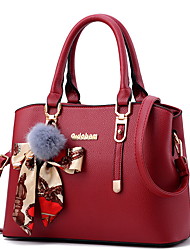 cheap -Women&#039;s Leather Bags 2022 Handbags Satchel Top Handle Bag PU Leather Zipper Pom-pom Solid Color Daily Wine Black Gray Pink