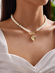 cheap -1pc Pendant Necklace Lockets Necklace For Women&#039;s Street Gift Birthday Party Imitation Pearl Alloy Retro Heart / Pearl Necklace