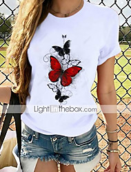 cheap -Women&#039;s Daily T shirt Tee Butterfly Graphic Prints Short Sleeve Round Neck Tops Slim 100% Cotton White S