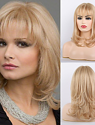 cheap -Remy Human Hair Wig Very Long Curly Body Wave Layered Haircut Neat Bang With Bangs Black Blonde Women Natural Hairline African American Wig Capless Women&#039;s All Natural Black #1B Beige Blonde