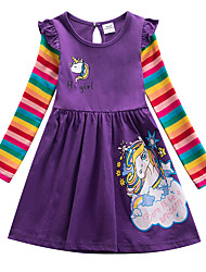 cheap -Kids Little Girls&#039; Dress Dinosaur Casual Cartoon Long Sleeve Purple Dresses