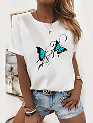 cheap -Women&#039;s Daily T shirt Tee Butterfly Graphic Prints Short Sleeve Round Neck Tops Slim White S