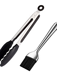 cheap -BBQ Tongs Basting Brush Set Silicone Oil Brush Kitchen Tongs BBQ Grill Food Meat Tongs Barbecue Tongs Oil Sauce Brush BBQ Tools