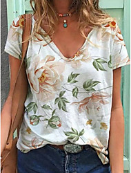 cheap -Women&#039;s Daily T shirt Tee Floral Flower Short Sleeve V Neck Tops White S / 3D Print