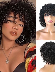 cheap -Remy Human Hair Wig Short Curly Afro Curly Bob With Bangs Natural Black Women Easy dressing Lovely Capless Brazilian Hair Women&#039;s Girls&#039; Natural Black #1B 12 inch Christmas Gifts Daily Wear Party