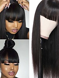 cheap -Remy Human Hair Wig Straight Neat Bang Natural Black Party Women Easy dressing Capless Brazilian Hair Women&#039;s Black 16 inch