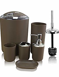 cheap -Bathroom Accessories Set Plastic Includes Toothbrush Holder,Toothbrush Cup,Soap Dispenser,Soap Dish,Toilet Brush Holder and Ashcan Brown 6pcs