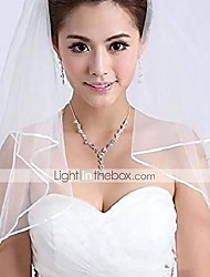 cheap -two layers short bridal veil with comb ribbon edge white ivory bride wedding accessories &amp;amp; #40;ivory&amp;amp; #41;