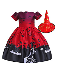 cheap -Witch Dress Hat Kid&#039;s Girls&#039; Vacation Dress Halloween Halloween Festival / Holiday Cotton Polyster Red Easy Carnival Costumes
