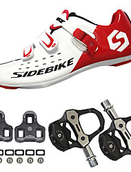 cheap -SIDEBIKE Adults&#039; Cycling Shoes With Pedals &amp; Cleats Road Bike Shoes Carbon Fiber Cushioning Cycling Red and White Men&#039;s Cycling Shoes / Breathable Mesh