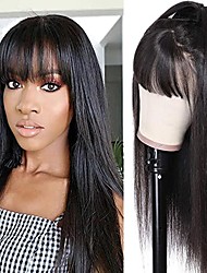 cheap -Remy Human Hair Wig Long Natural Straight With Bangs Natural Black New Arrival Fashion Comfortable Capless Brazilian Hair Women&#039;s Black 14 inch 16 inch 18 inch / For Black Women