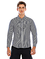 cheap -Men&#039;s Shirt Striped Classic Collar Daily Long Sleeve Tops White Black Blue