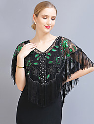 cheap -The Great Gatsby Roaring 20s 1920s Vintage All Seasons Cloak Party Costume Masquerade Halloween Costumes Women&#039;s Adults&#039; Sequins Tassel Fringe Tulle Polyester Costume Black / Red / Green / Black