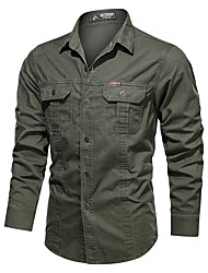 cheap -Men&#039;s Shirt Solid Colored Collar Button Down Collar Daily Long Sleeve Tops Cotton Basic Black Army Green Khaki