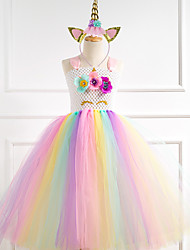 cheap -Kids Little Girls&#039; Dress Unicorn Patchwork Jacquard Mesh Patchwork Rainbow Maxi Sleeveless Flower Active Cute Dresses New Year Regular Fit