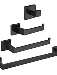 cheap -Bathroom Accessory Set Stainless Steel Include Towel Bar/Robe Hook/Toilet Paper Holder/Bathroom Tower Rack Matte Black 1or3or4pcs