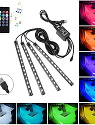 cheap -Car LED Strip Lights 4pcs 48 USB LED Interior Lights Multicolor Music Car Strip Light Under Dash Lighting Kit with Sound Active Function and Remote Controller DC 5V Remote Voice Controlled Rhythm Lamp