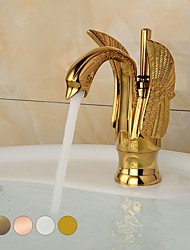 cheap -Retro Style Single Handle Bathroom Basin Faucet,Cygne Curving Looked Golden/Silvery/Rose Red One Hole,Faucet Set Ti-PVD Centerset,Art Deco and Retro Style Brass Bathroom Sink Faucet