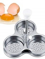 cheap -Stainless Steel Egg Poacher 3 Cups Non Stick Easy Use Home Kitchen Breakfast Brunch