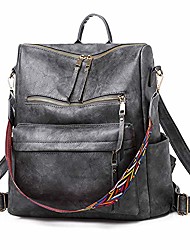 cheap -women backpack purse vintage washed leather rucksack college convertible shoulder bag lightweight casual travel daypack large capacity satchel, grey