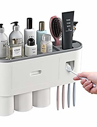 cheap -Wall-mounted Toothbrush Holder Multifunctional Automatic Toothpaste Dispenser Household Toothbrush Organizer with 2 or 3 or 4 Cups