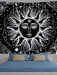 cheap -sun and moon tapestry black and white burning sun with stars tapestry psychedelic tapestry indian tapestry for room