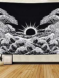 cheap -great wave kanagawa tapestry, wave tapestries with sunrise tapestry black and white waves tapestry wall hanging for room
