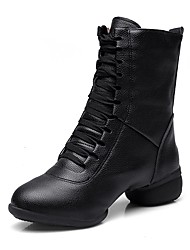 cheap -Women&#039;s Dance Boots Dance Shoes Performance Practice Ankle Boots Thick Heel White Black Red Zipper Lace-up