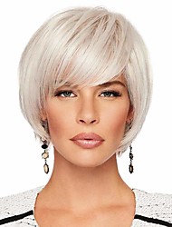 cheap -Human Hair Blend Wig Short Natural Straight With Bangs Adjustable Women Easy dressing Capless Women&#039;s White