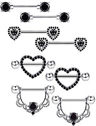 cheap -4 pairs stainless steel nipple rings tongue ring piercing body jewelry barbell cz heart shape rings for women girls (color 4)