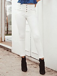 cheap -Women&#039;s Basic Jeans Slacks Ankle-Length Pants Daily Micro-elastic Solid Colored Denim Breathable High Waist Slim White XS S M L XL