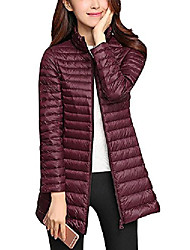 cheap -Women&#039;s Down Office / Career Fall Winter Long Coat Stand Collar Slim Fit Classic &amp; Timeless Jacket Long Sleeve Formal Style Wine Red Pink / Lined