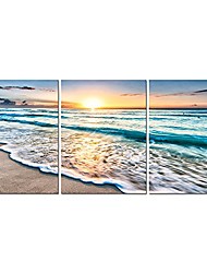 cheap -3 Panels Wall Art Canvas Prints Posters Painting Artwork Picture Blue Sea Sunset White Beach Landscape Modern Home Decoration Décor Rolled Canvas No Frame Unframed Unstretched