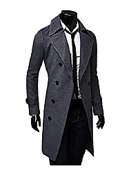 cheap -Men&#039;s Trench Coat Overcoat Coat Notch lapel collar Regular Fit Jacket Solid Colored Camel Gray Black