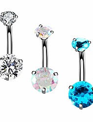 cheap -surgical steel belly button rings round cubic zirconia navel barbell stud body piercing