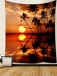 cheap -Wall Tapestry Art Deco Blanket Curtain Picnic Table Cloth Hanging Home Bedroom Living Room Dormitory Decoration Polyester Fiber Beach Series Coconut Tree Sea White Clouds Red Sunset Sunset Waves