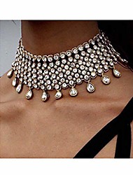 cheap -crystal necklace tassel choker neck chain rhinestone necklaces fashion jewelry accessory for women and girls (silver)