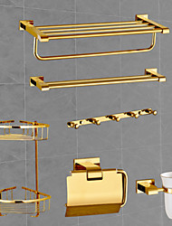 cheap -Bathroom Accessory Set Contemporary Brass 6pcs - Hotel bath Toilet Paper Holders / Robe Hook / tower bar / Ti-PVD