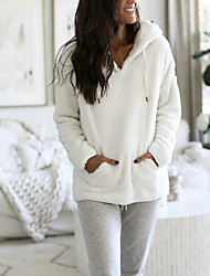 cheap -Women&#039;s Pullover Hoodie Sweatshirt Teddy Coat Solid Color Daily Fuzzy Hoodies Sweatshirts  White