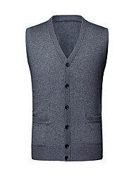 cheap -Men&#039;s Unisex Cardigan Vest Sweater Knitted Braided Solid Color Basic Soft Acrylic Fibers Sleeveless Regular Fit Sweater Cardigans Deep V Fall Spring Wine Fuchsia Gray / Weekend