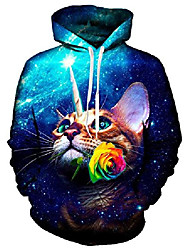 cheap -men women galaxy cat graphic hoodie sweatshirts pullover jacket coat for casual running sports blue