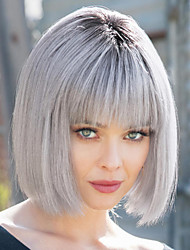 cheap -Synthetic Wig Straight Bob Wig Short Silver grey White Synthetic Hair Women&#039;s Fashionable Design Highlighted / Balayage Hair Exquisite Silver