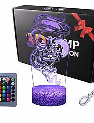 cheap -Skull 3D Nightlight Night Light For Children Color-Changing Adorable Remote Control Touch Dimmer Gradient Mode Valentine&#039;s Day Christmas AA Batteries Powered USB 1pc