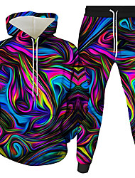 cheap -Men&#039;s 3D Hoodies Set Graphic 3D 2 Piece Hooded Daily 3D Print Casual Hoodies Sweatshirts  Long Sleeve Purple Green Rainbow