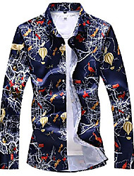 cheap -men&#039;s shirt long sleeve slim fit flower shirt  holiday casual shirts party floral shirt 202 blue xl